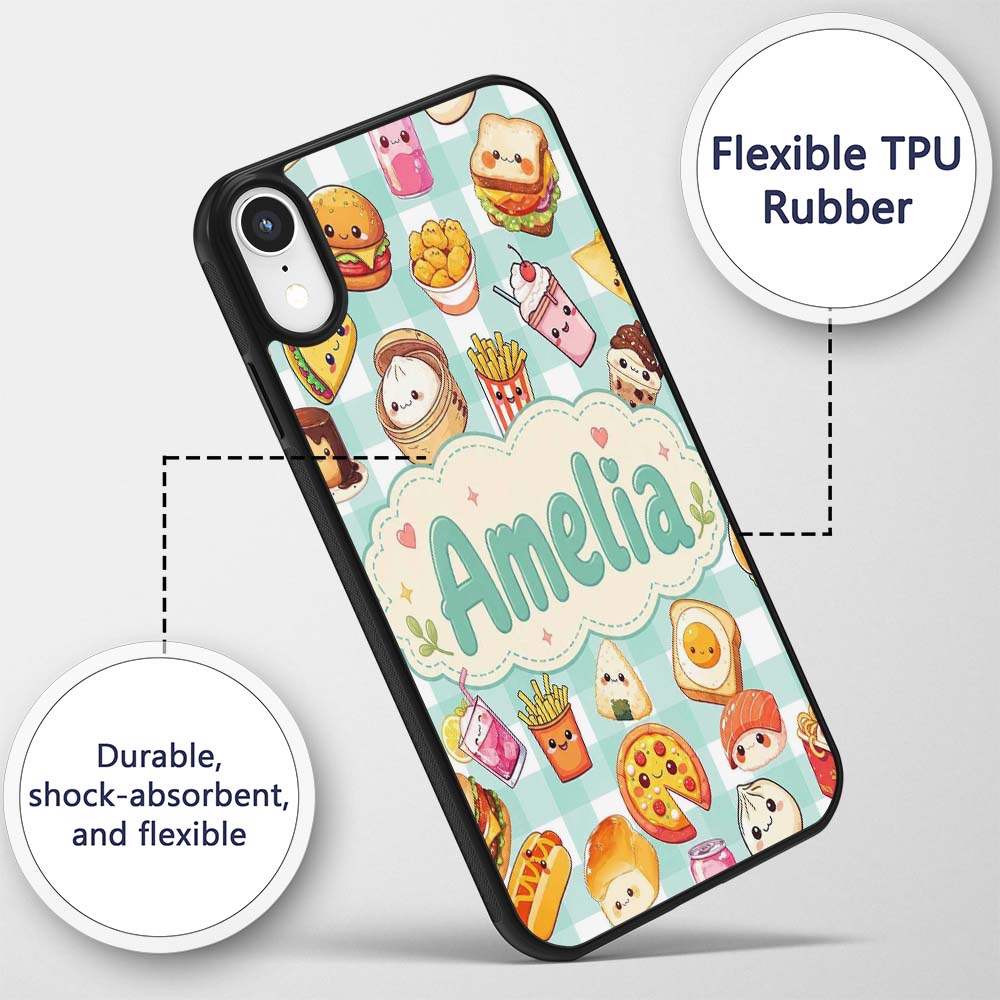 Kawaii Fast Food Burger Sushi Taco Pizza Mint Custom Name Protective Phone Case Mobile Cover Durable Everyday Smartphone Shock Resistant