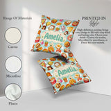 Custom Name Kawaii Fast Food Burger Sushi Pizza Gingham Seamless Square Filled Cushion Throw Pillow Sofa Bed Home Decor Zip Washable UK Made