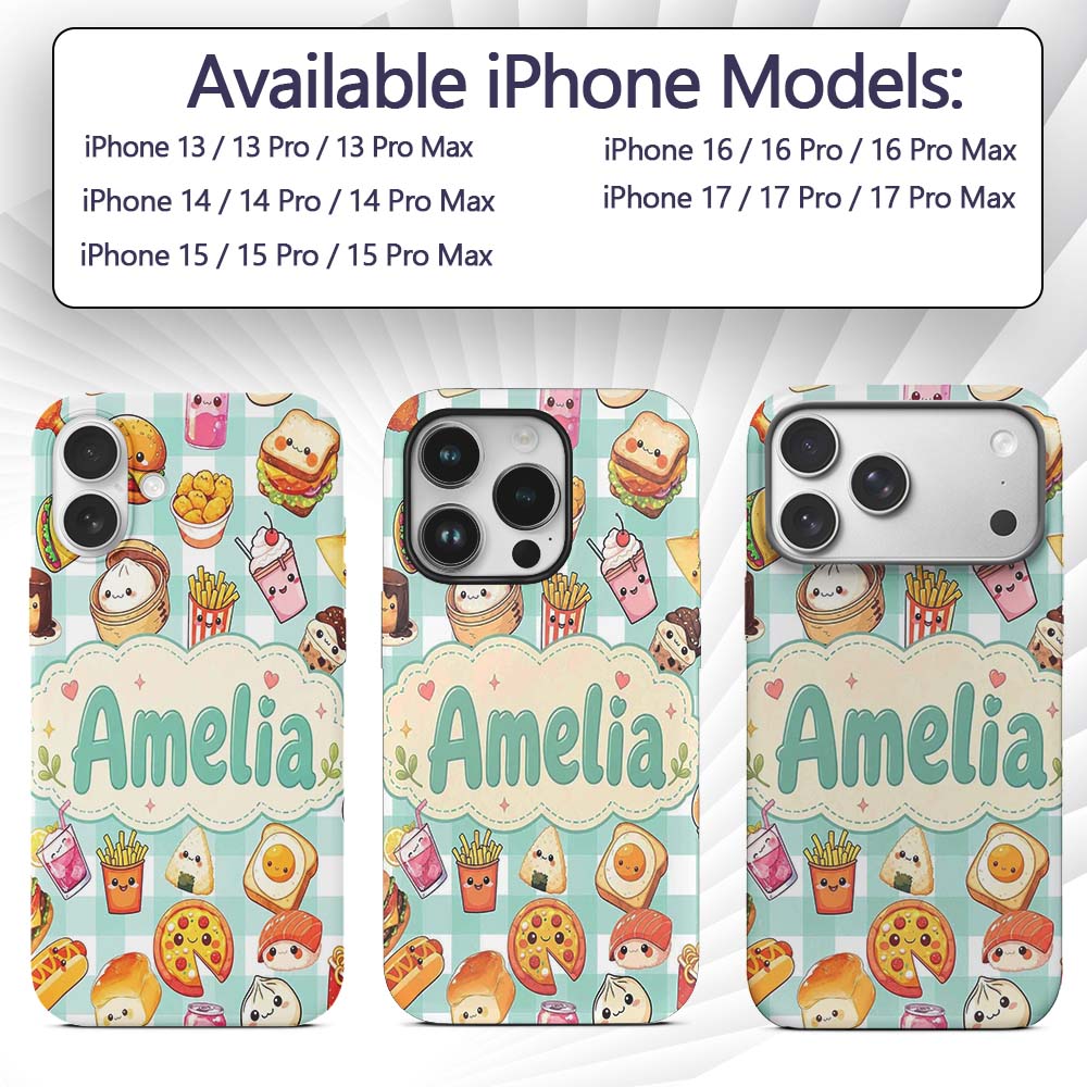 Kawaii Fast Food Burger Sushi Taco Pizza Mint Custom Name Protective Phone Case Mobile Cover Durable Everyday Smartphone Shock Resistant