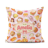 Custom Name Kawaii Fast Food Burger Sushi Pizza Gingham Seamless Square Filled Cushion Throw Pillow Sofa Bed Home Decor Zip Washable UK Made