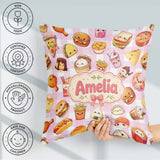 Custom Name Kawaii Fast Food Burger Sushi Pizza Gingham Seamless Square Filled Cushion Throw Pillow Sofa Bed Home Decor Zip Washable UK Made