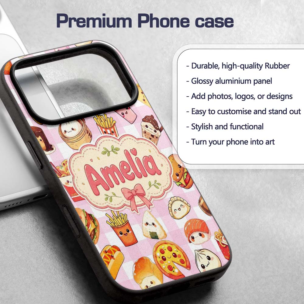 Kawaii Fast Food Burger Sushi Taco Pizza Pink Custom Name Protective Phone Case Mobile Cover Durable Everyday Smartphone Shock Resistant