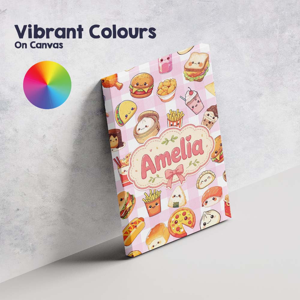 Personalised Name Kawaii Fast Food Burger Custom  Unique Gift Idea Elegant Feature Canvas Wall Art Print Decor Picture Ready to Hang