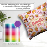 Custom Name Kawaii Fast Food Burger Sushi Pizza Gingham Seamless Square Filled Cushion Throw Pillow Sofa Bed Home Decor Zip Washable UK Made
