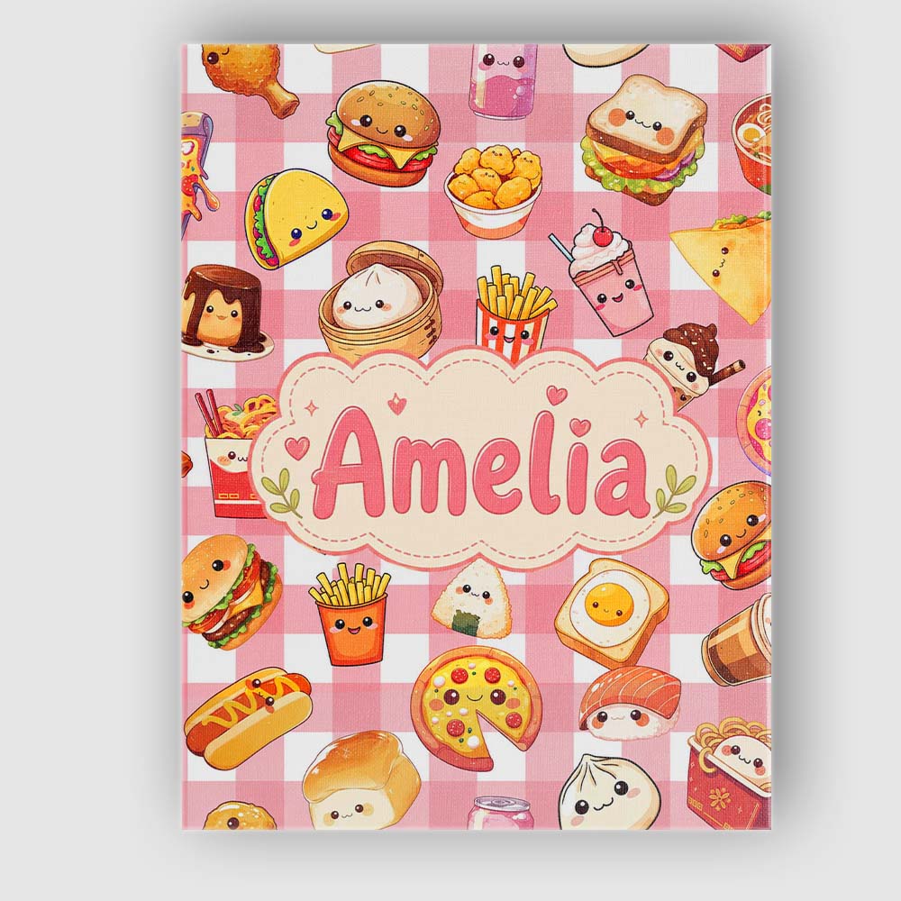 Personalised Name Kawaii Fast Food Burger Custom  Unique Gift Idea Elegant Feature Canvas Wall Art Print Decor Picture Ready to Hang