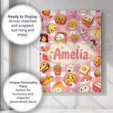 Personalised Name Kawaii Fast Food Burger Custom  Unique Gift Idea Elegant Feature Canvas Wall Art Print Decor Picture Ready to Hang