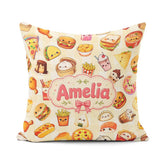 Custom Name Kawaii Fast Food Burger Sushi Pizza Gingham Seamless Square Filled Cushion Throw Pillow Sofa Bed Home Decor Zip Washable UK Made