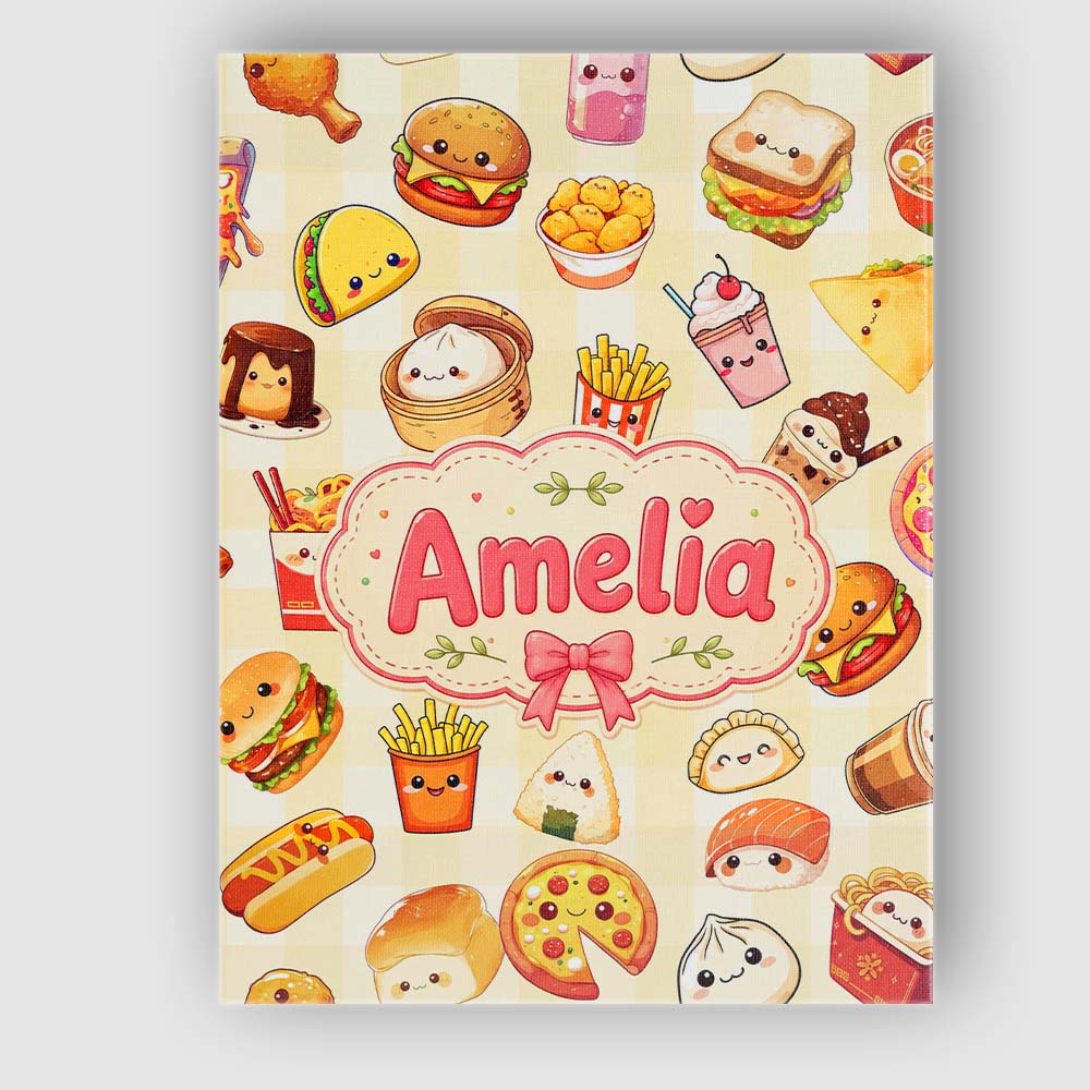 Personalised Name Kawaii Fast Food Burger Custom  Unique Gift Idea Elegant Feature Canvas Wall Art Print Decor Picture Ready to Hang
