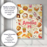 Personalised Name Kawaii Fast Food Burger Custom  Unique Gift Idea Elegant Feature Canvas Wall Art Print Decor Picture Ready to Hang