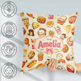 Custom Name Kawaii Fast Food Burger Sushi Pizza Gingham Seamless Square Filled Cushion Throw Pillow Sofa Bed Home Decor Zip Washable UK Made