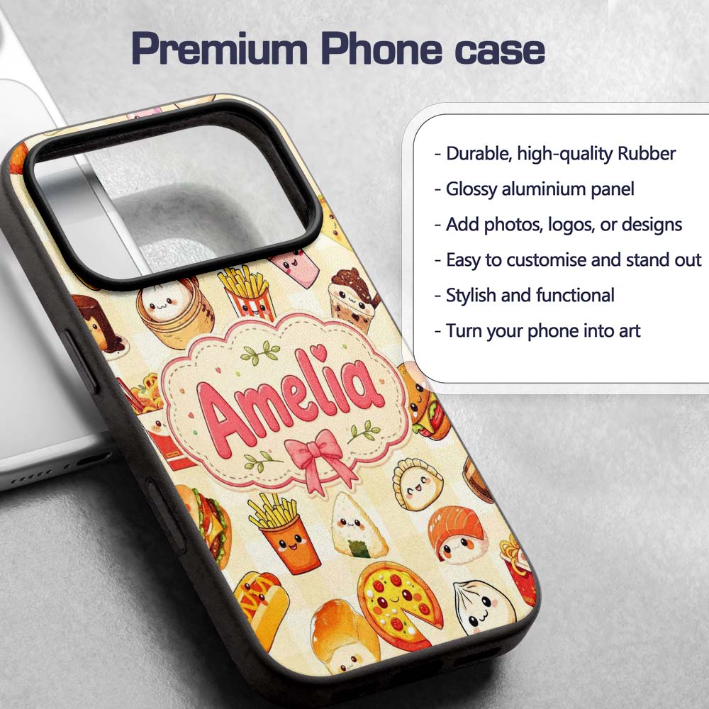 Kawaii Fast Food Burger Sushi Taco Pizza Yellow Custom Name Protective Phone Case Mobile Cover Durable Everyday Smartphone Shock Resistant