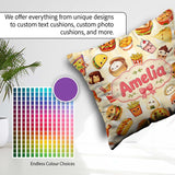 Custom Name Kawaii Fast Food Burger Sushi Pizza Gingham Seamless Square Filled Cushion Throw Pillow Sofa Bed Home Decor Zip Washable UK Made