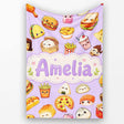 Kawaii Fast Food Burger Sushi Taco Pizza Purple Seamless Pattern  Personalised Custom Name Super Soft Fleece Blanket Bed Sofa Throw