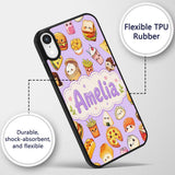Kawaii Fast Food Burger Sushi Taco Pizza Purple Custom Name Protective Phone Case Mobile Cover Durable Everyday Smartphone Shock Resistant