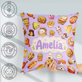 Custom Name Kawaii Fast Food Burger Sushi Pizza Seamless Pattern Square Filled Cushion Throw Pillow Sofa Bed Home Decor Zip Washable UK Made