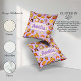 Custom Name Kawaii Fast Food Burger Sushi Pizza Seamless Pattern Square Filled Cushion Throw Pillow Sofa Bed Home Decor Zip Washable UK Made