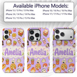 Kawaii Fast Food Burger Sushi Taco Pizza Purple Custom Name Protective Phone Case Mobile Cover Durable Everyday Smartphone Shock Resistant