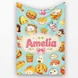 Kawaii Fast Food Burger Sushi Taco Pizza Teal Seamless Pattern Name  Personalised Custom Name Super Soft Fleece Blanket Bed Sofa Throw