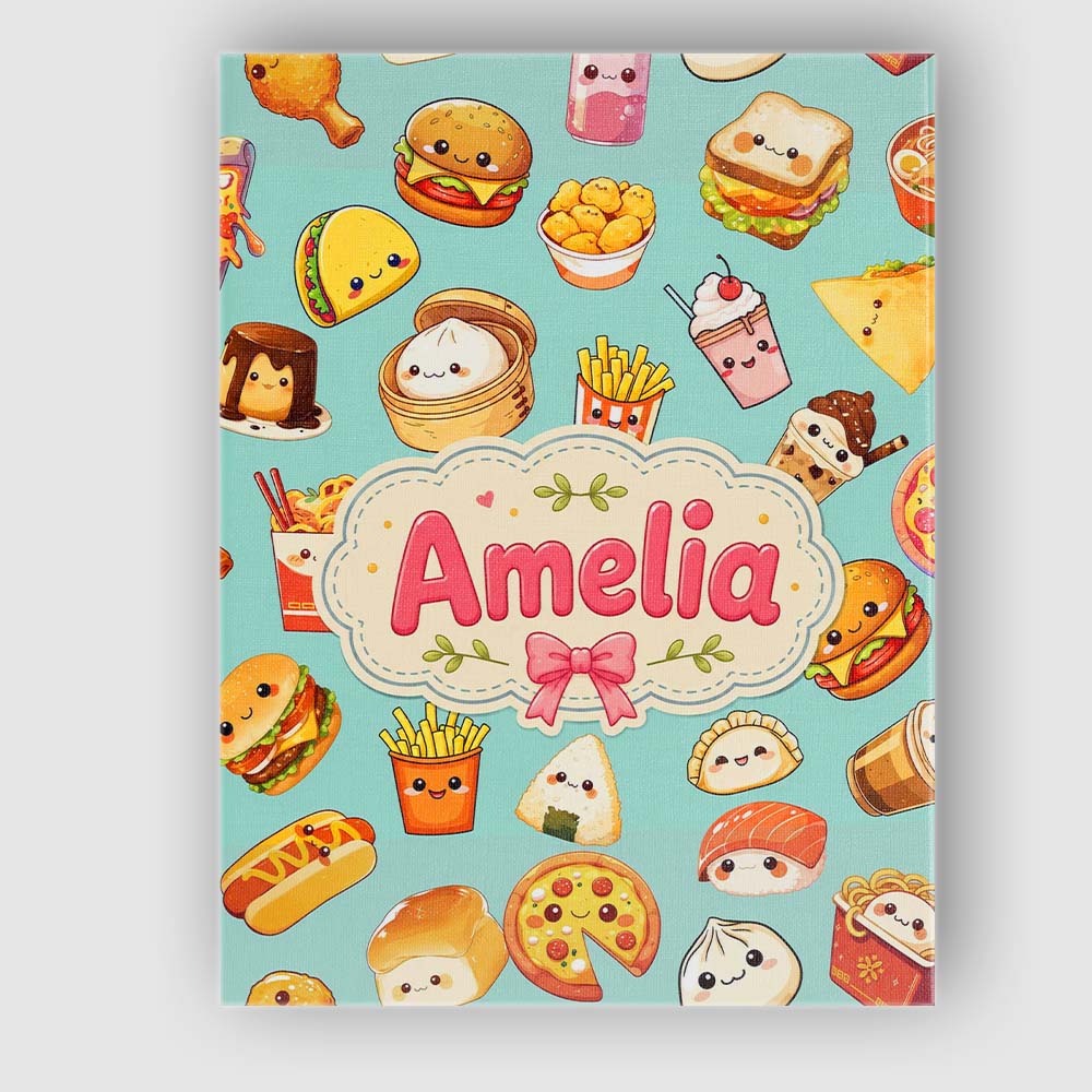 Personalised Name Kawaii Fast Food Burger Custom  Unique Gift Idea Elegant Feature Canvas Wall Art Print Decor Picture Ready to Hang