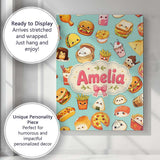 Personalised Name Kawaii Fast Food Burger Custom  Unique Gift Idea Elegant Feature Canvas Wall Art Print Decor Picture Ready to Hang