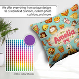 Custom Name Kawaii Fast Food Sushi Taco Pizza Teal Seamless Name Square Filled Cushion Throw Pillow Sofa Bed Home Decor Zip Washable UK Made