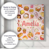 Personalised Name Kawaii Fast Food Burger Custom  Unique Gift Idea Elegant Feature Canvas Wall Art Print Decor Picture Ready to Hang