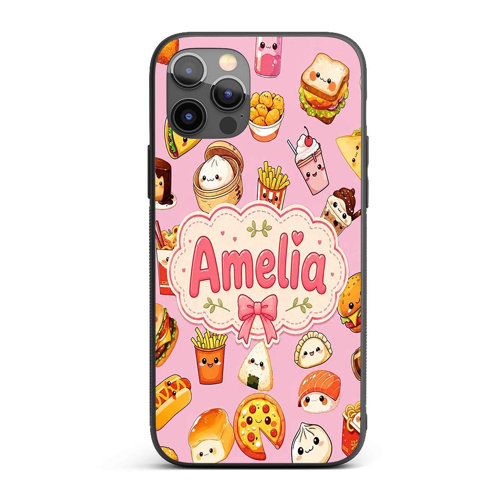 Kawaii Fast Food Burger Sushi Taco Pizza Blush Custom Name Protective Phone Case Mobile Cover Durable Everyday Smartphone Shock Resistant