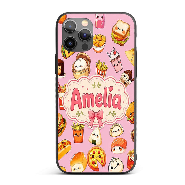 Kawaii Fast Food Burger Sushi Taco Pizza Blush Custom Name Protective Phone Case Mobile Cover Durable Everyday Smartphone Shock Resistant