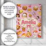 Personalised Name Kawaii Fast Food Burger Custom  Unique Gift Idea Elegant Feature Canvas Wall Art Print Decor Picture Ready to Hang