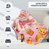 Kawaii Fast Food Burger Sushi Taco Pizza Blush Pink Seamless  Personalised Custom Name Super Soft Fleece Blanket Bed Sofa Throw