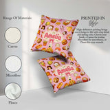 Custom Name Kawaii Fast Food Burger Sushi Taco Pizza Blush Pink Square Filled Cushion Throw Pillow Sofa Bed Home Decor Zip Washable UK Made