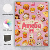 Personalised Name Kawaii Fast Food Burger Custom  Unique Gift Idea Elegant Feature Canvas Wall Art Print Decor Picture Ready to Hang