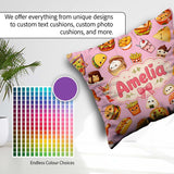 Custom Name Kawaii Fast Food Burger Sushi Taco Pizza Blush Pink Square Filled Cushion Throw Pillow Sofa Bed Home Decor Zip Washable UK Made