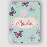 Personalised Name Pink Purple Butterfly Floral Teal Background Custom Modern Room Accent Canvas Wall Art Print Decor Picture Ready to Hang