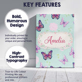 Personalised Name Pink Purple Butterfly Floral Teal Background Custom Modern Room Accent Canvas Wall Art Print Decor Picture Ready to Hang