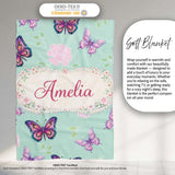 Pink Purple Butterfly Floral Teal Background Seamless Pattern Lovely  Personalised Custom Name Super Soft Fleece Blanket Bed Sofa Throw
