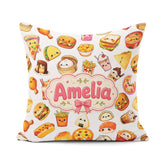 Custom Name Kawaii Fast Food Sushi Taco Pizza Grey Seamless Name Square Filled Cushion Throw Pillow Sofa Bed Home Decor Zip Washable UK Made