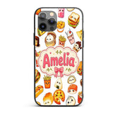 Kawaii Fast Food Burger Sushi Taco Pizza Grey Custom Name Protective Phone Case Mobile Cover Durable Everyday Smartphone Shock Resistant