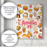 Personalised Name Kawaii Fast Food Burger Custom  Unique Gift Idea Elegant Feature Canvas Wall Art Print Decor Picture Ready to Hang