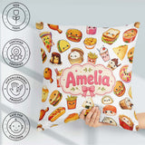 Custom Name Kawaii Fast Food Sushi Taco Pizza Grey Seamless Name Square Filled Cushion Throw Pillow Sofa Bed Home Decor Zip Washable UK Made