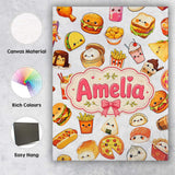 Personalised Name Kawaii Fast Food Burger Custom  Unique Gift Idea Elegant Feature Canvas Wall Art Print Decor Picture Ready to Hang