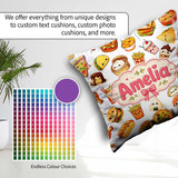 Custom Name Kawaii Fast Food Sushi Taco Pizza Grey Seamless Name Square Filled Cushion Throw Pillow Sofa Bed Home Decor Zip Washable UK Made