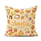 Custom Name Kawaii Fast Food Burger Sushi Pizza Seamless Pattern Square Filled Cushion Throw Pillow Sofa Bed Home Decor Zip Washable UK Made