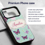 Pink Purple Butterfly Floral Teal Background Custom Name Protective Phone Case Mobile Cover Durable Everyday Smartphone Shock Resistant
