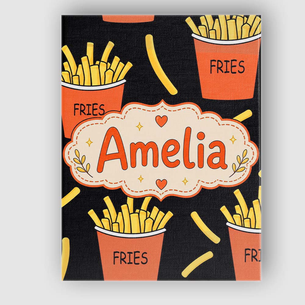 Personalised Name Cute French Fries Cartoon Custom  Bespoke Interior Contemporary Canvas Wall Art Print Decor Picture Ready to Hang