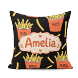 Custom Name Cute French Fries Cartoon Snack Food Black Seamless Square Filled Cushion Throw Pillow Sofa Bed Home Decor Zip Washable UK Made
