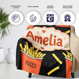 Cute French Fries Cartoon Snack Food Black Background Seamless  Personalised Custom Name Super Soft Fleece Blanket Bed Sofa Throw
