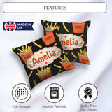 Custom Name Cute French Fries Cartoon Snack Food Black Seamless Square Filled Cushion Throw Pillow Sofa Bed Home Decor Zip Washable UK Made