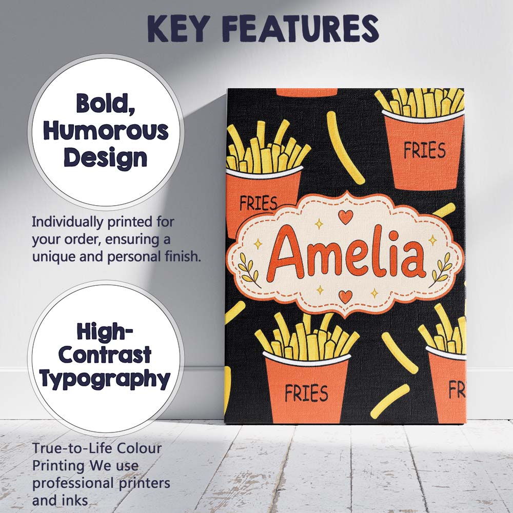 Personalised Name Cute French Fries Cartoon Custom  Bespoke Interior Contemporary Canvas Wall Art Print Decor Picture Ready to Hang