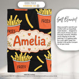Cute French Fries Cartoon Snack Food Black Background Seamless  Personalised Custom Name Super Soft Fleece Blanket Bed Sofa Throw